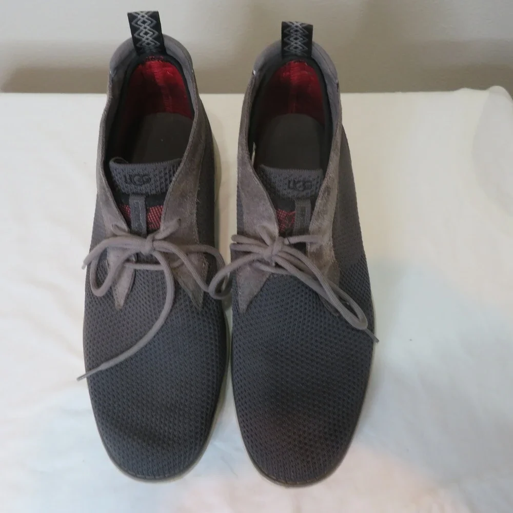 UGG Feli Hyperweave Mens Grey Knit Suede Chukka Boots Sneakers 1106992 Size 10